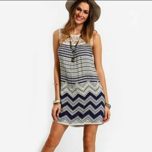 Bohemian Style Print Lace Patchwork Dress Medium